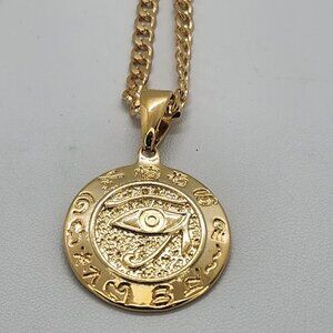 New Brazilian 18k Gold Filled Round Egyptian Protection Eye Of Horus Necklace